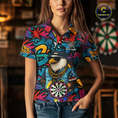 Funny Eagle Colorful Graffiti Darts Shirt For Women Custom Darts Jersey Team Polo & 1/4 Zip TDM5783