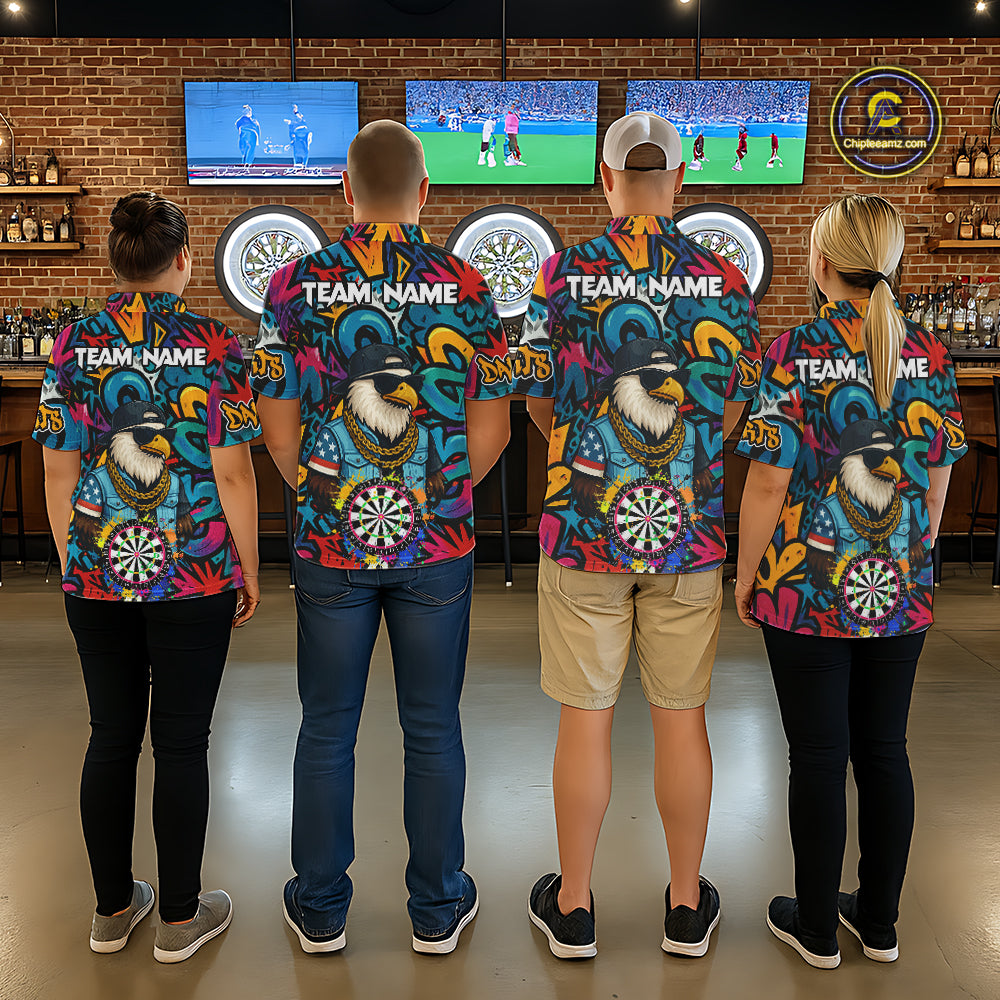 Funny Eagle Colorful Graffiti Darts Shirt For Women Custom Darts Jersey Team Polo & 1/4 Zip TDM5783