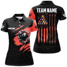 Load image into Gallery viewer, Customized Grunge American Flag 8 Ball Pool Women Billiard Polo Shirts, Pool Player Shirts |Red TDM1114