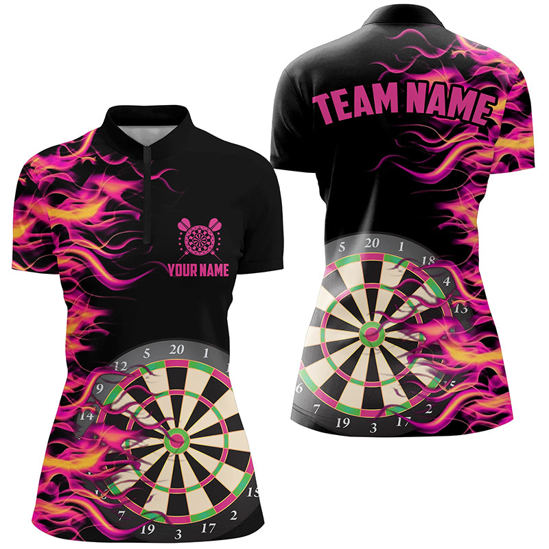 Pink Fire Flame Dart Board 3D Printed Women Darts Quarter-Zip Shirts Custom Darts Jerseys TDM1294