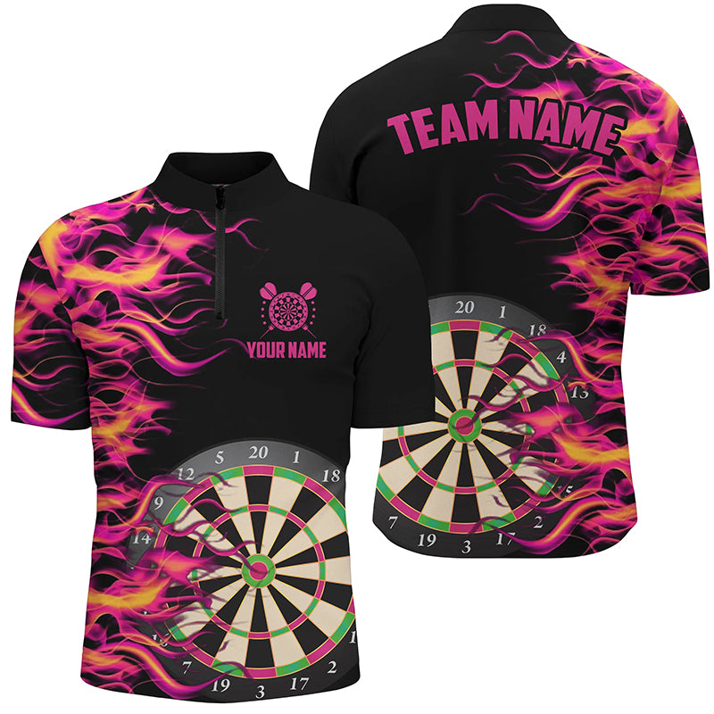 Pink Fire Flame Dart Board 3D Printed Men Darts Quarter-Zip Shirts Custom Darts Jerseys TDM1294