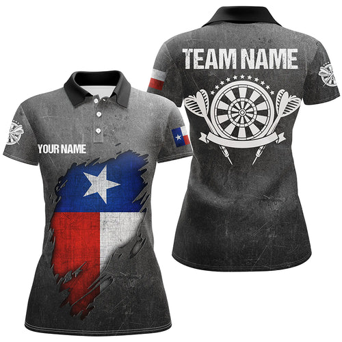 Personalized Retro Grunge Texas Darts Women Polo Shirts Custom Patriotic Texas Flag Darts Jerseys TDM1491
