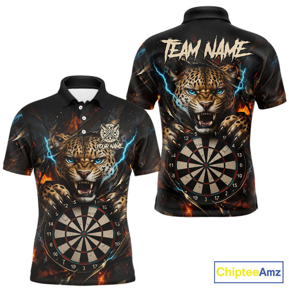 Personalized Leopard Lightning Darts Shirt For Men Custom Darts Jersey Polo & 1/4 Zip Team Shirts TDM6378