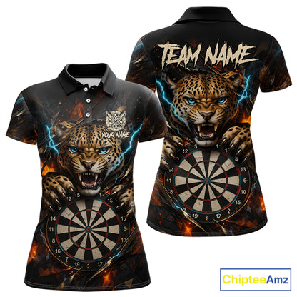 Personalized Leopard Lightning Darts Shirt For Women Custom Darts Jersey Polo & 1/4 Zip Team Shirts TDM6378