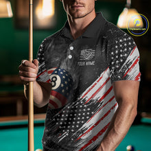 Load image into Gallery viewer, Personalized Grunge American Flag Men&#39;s Billiard Shirts Custom 8 Ball Pool Smoke Team Jerseys TDM4054