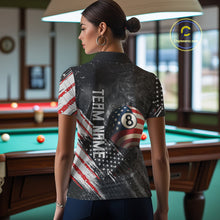 Load image into Gallery viewer, Personalized Grunge American Flag Women&#39;s Billiard Shirts Custom 8 Ball Pool Smoke Team Jerseys TDM4054