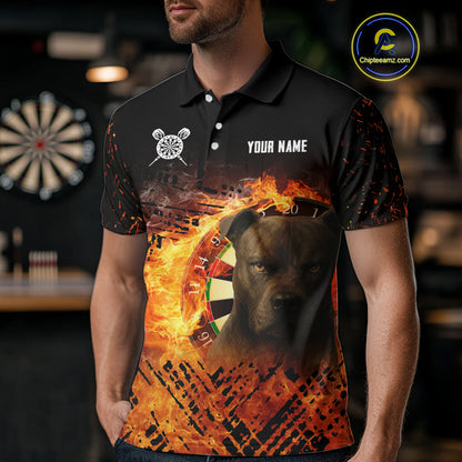 Personalized Fire Pitbull Dart Shirts For Men – Custom Flaming Darts Team Polo & 1/4 Zip Jerseys TDM4056