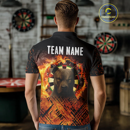Personalized Fire Pitbull Dart Shirts For Men – Custom Flaming Darts Team Polo & 1/4 Zip Jerseys TDM4056