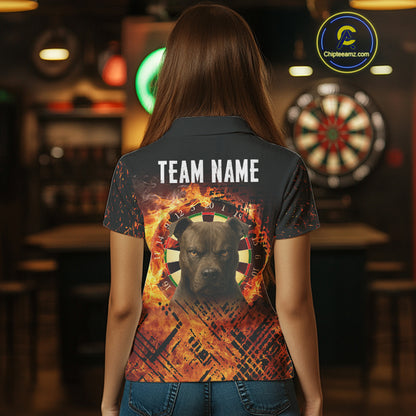 Personalized Fire Pitbull Dart Shirts For Women – Custom Flaming Darts Team Polo & 1/4 Zip Jerseys TDM4056