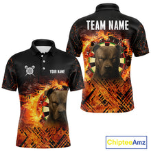 Load image into Gallery viewer, Personalized Fire Pitbull Dart Shirts For Men – Custom Flaming Darts Team Polo &amp; 1/4 Zip Jerseys TDM4056