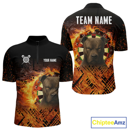 Personalized Fire Pitbull Dart Shirts For Men – Custom Flaming Darts Team Polo & 1/4 Zip Jerseys TDM4056