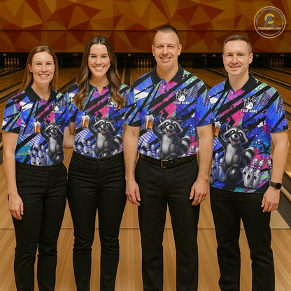 Funny Raccoon Colorful Graffiti Bowling Jersey For Women Custom Bowling Polo & 1/4 Zip Team Shirts TDM6572