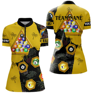 Personalized Yellow Black Funny Billiard Balls Pool Shirts For Women, Best Billiard Team Shirts TDM2073