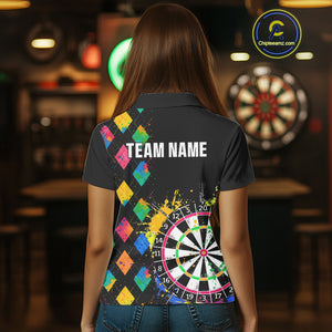 Custom Colorful Grunge Argyle Darts Shirt For Women Custom Darts Team Jersey, Funny Darts Gifts TDM4402