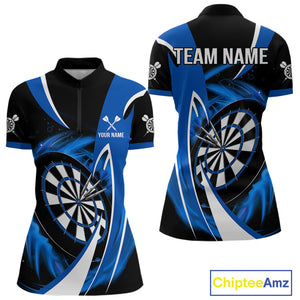 Personalized Blue And Black Darts Shirt For Women Custom Darts League Team Polo & 1/4 Zip Jerseys TDM4405