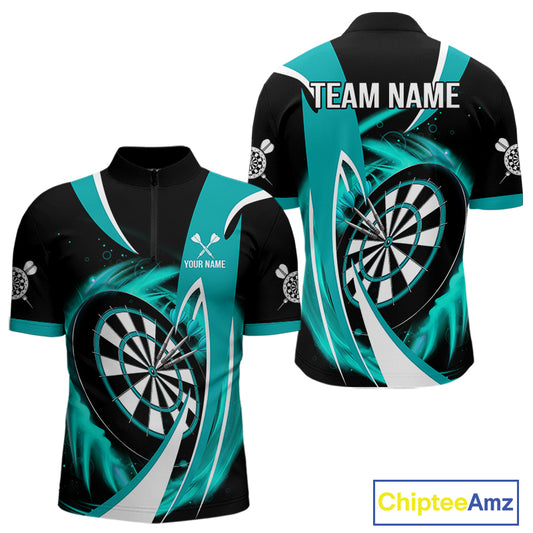 Personalized Turquoise & Black Darts Shirt For Men Custom Darts League Team Polo & 1/4 Zip Jerseys TDM4407
