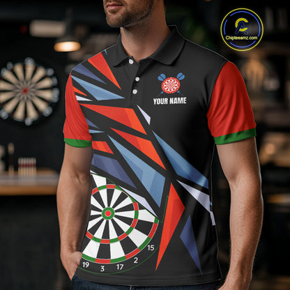 Personalized Red, Blue & Black Darts Shirt For Men Custom Darts League Team Jersey Polo & 1/4 Zip TDM4409