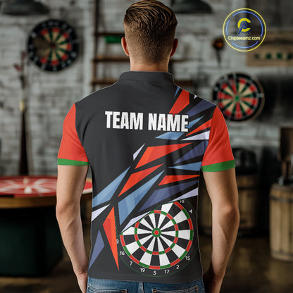 Personalized Red, Blue & Black Darts Shirt For Men Custom Darts League Team Jersey Polo & 1/4 Zip TDM4409