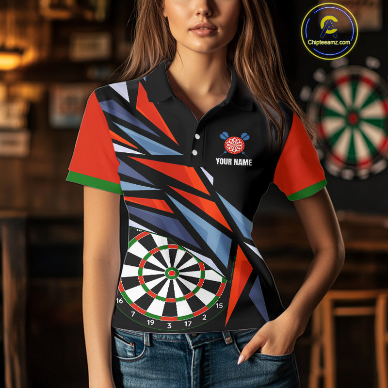 Personalized Red, Blue & Black Darts Shirt For Women Custom Darts League Team Jersey Polo & 1/4 Zip TDM4409