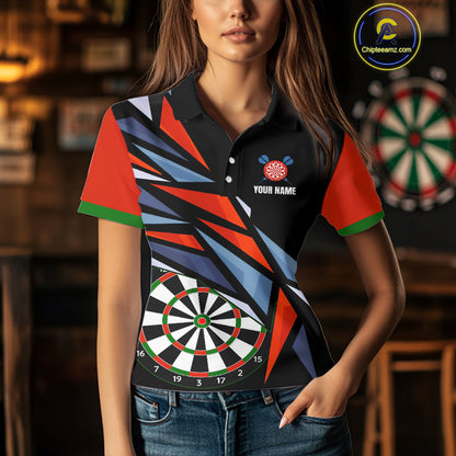 Personalized Red, Blue & Black Darts Shirt For Women Custom Darts League Team Jersey Polo & 1/4 Zip TDM4409