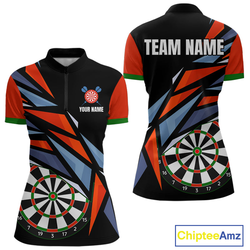 Personalized Red, Blue & Black Darts Shirt For Women Custom Darts League Team Jersey Polo & 1/4 Zip TDM4409