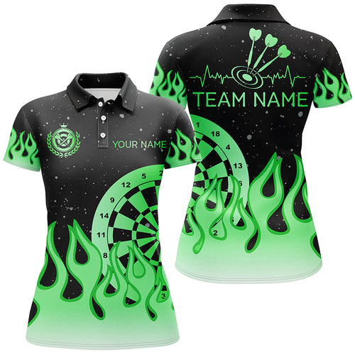 Green Dartboard Fire Flame Women Darts Polo & Quarter-Zip Shirt Custom Team Jersey Darts Gifts TDM2298