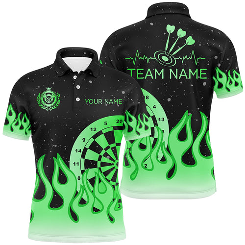 Green Dartboard Fire Flame Men Darts Polo & Quarter-Zip Shirt Custom Team Jersey Darts Gifts TDM2298