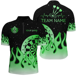 Green Dartboard Fire Flame Men Darts Polo & Quarter-Zip Shirt Custom Team Jersey Darts Gifts TDM2298