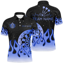 Load image into Gallery viewer, Blue Dartboard Fire Flame Men Darts Polo &amp; Quarter-Zip Shirt Custom Team Jersey Darts Gifts TDM2299