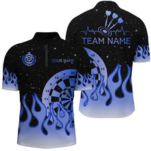 Load image into Gallery viewer, Blue Dartboard Fire Flame Men Darts Polo &amp; Quarter-Zip Shirt Custom Team Jersey Darts Gifts TDM2299