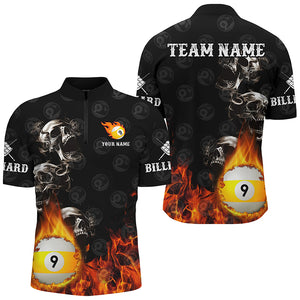Personalized 9 Ball Pool Skull On Fire Billiard Shirts For Men, Funny 3D Printed Billiard Jerseys TDM2307