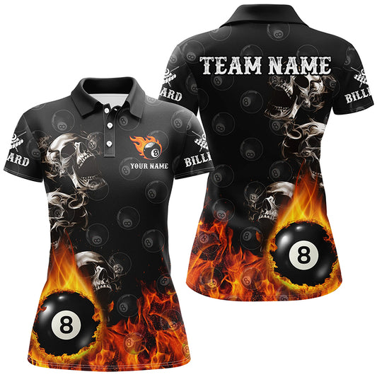 Personalized 8 Ball Pool Skull On Fire Billiard Shirts For Women, Funny 3D Printed Billiard Jerseys TDM2308