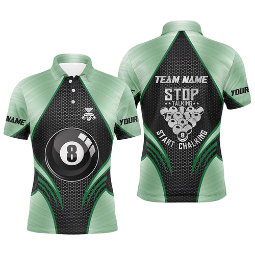 Billiard Stop Talking Start Chalking Custom Name Green And Black Billiard Polo Shirts For Men TDM0169
