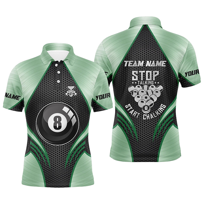 Billiard Stop Talking Start Chalking Custom Name Green And Black Billiard Polo Shirts For Men TDM0169