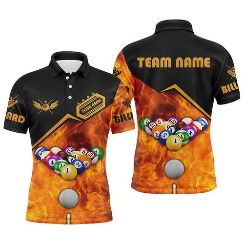 Billiard Ball Set In Fire Personalized 3D Polo Shirts For Men, Custom Billiard Team Shirts Player TDM0176