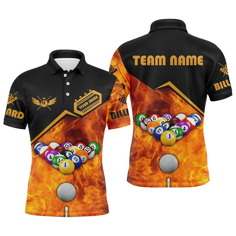 Billiard Ball Set In Fire Personalized 3D Polo Shirts For Men, Custom Billiard Team Shirts Player TDM0176