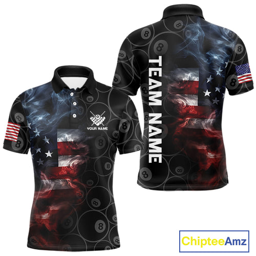 Smoke American Flag Billiard Polo & Quarter Zip For Men Custom Patriotic 8 Ball Pool Team Jersey TDM4832