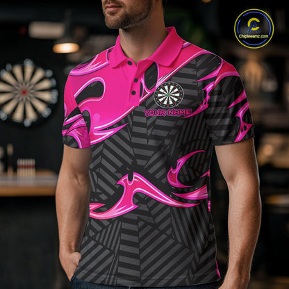 Custom Pink And Black Tribal Flame Darts Shirts For Men Darts Team Jerseys Polo & Quarter Zip TDM7610