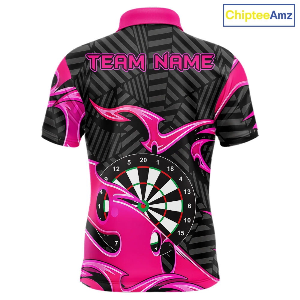 Custom Pink And Black Tribal Flame Darts Shirts For Men Darts Team Jerseys Polo & Quarter Zip TDM7610