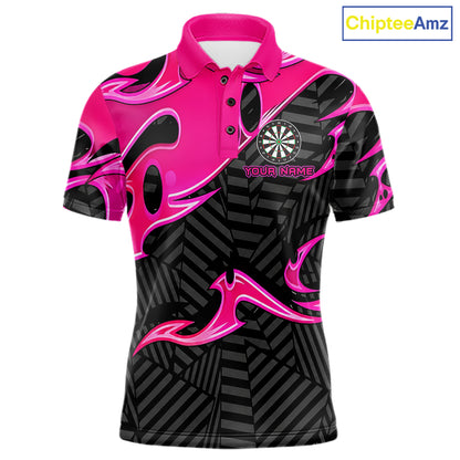 Custom Pink And Black Tribal Flame Darts Shirts For Men Darts Team Jerseys Polo & Quarter Zip TDM7610