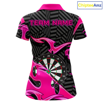 Custom Pink And Black Tribal Flame Darts Shirts For Women Darts Team Jerseys Polo & Quarter Zip TDM7610
