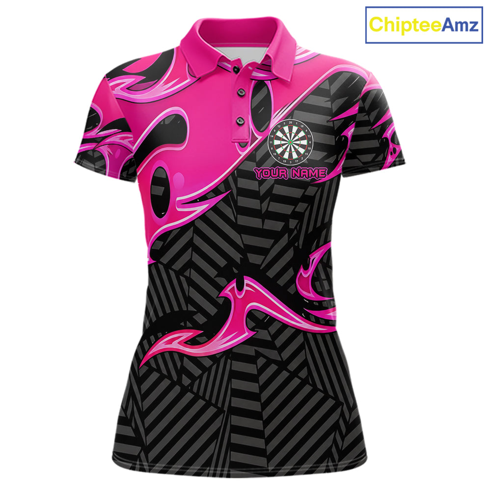 Custom Pink And Black Tribal Flame Darts Shirts For Women Darts Team Jerseys Polo & Quarter Zip TDM7610
