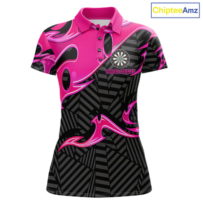 Custom Pink And Black Tribal Flame Darts Shirts For Women Darts Team Jerseys Polo & Quarter Zip TDM7610