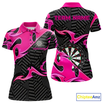 Custom Pink And Black Tribal Flame Darts Shirts For Women Darts Team Jerseys Polo & Quarter Zip TDM7610