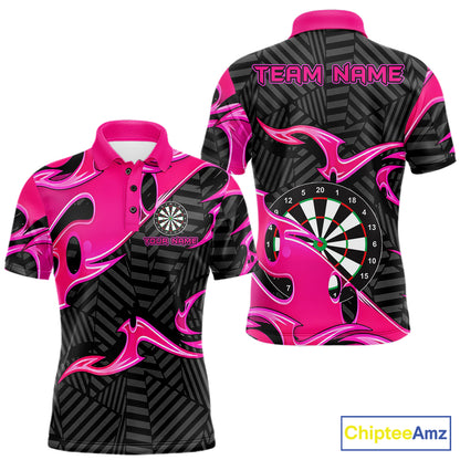 Custom Pink And Black Tribal Flame Darts Shirts For Men Darts Team Jerseys Polo & Quarter Zip TDM7610