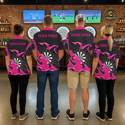 Custom Pink And Black Tribal Flame Darts Shirts For Men Darts Team Jerseys Polo & Quarter Zip TDM7610