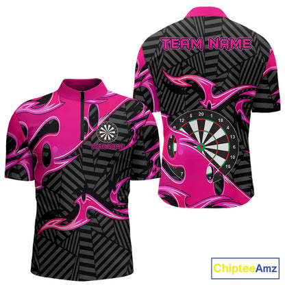 Custom Pink And Black Tribal Flame Darts Shirts For Men Darts Team Jerseys Polo & Quarter Zip TDM7610