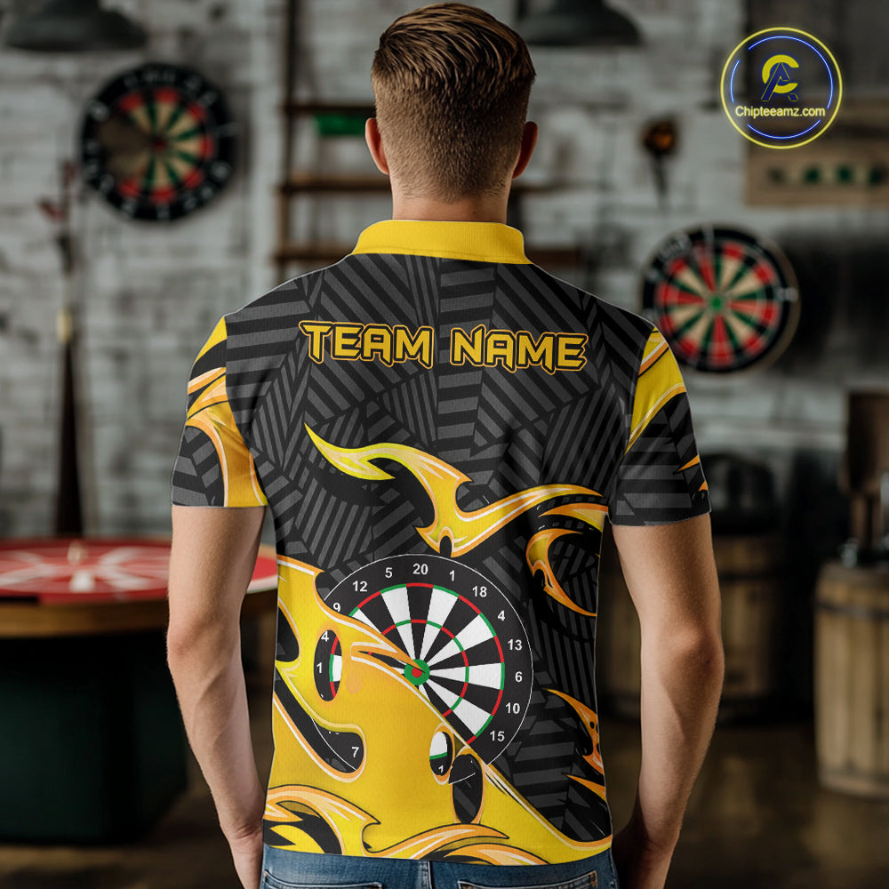 Custom Yellow And Black Tribal Flame Darts Shirts For Men Darts Team Jerseys Polo & Quarter Zip TDM7611