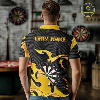 Custom Yellow And Black Tribal Flame Darts Shirts For Men Darts Team Jerseys Polo & Quarter Zip TDM7611