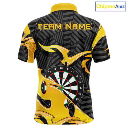Custom Yellow And Black Tribal Flame Darts Shirts For Men Darts Team Jerseys Polo & Quarter Zip TDM7611